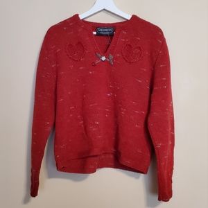 NWT Giesswein Wool Red Heart Sweater Flower Size 42 Austria Pure New